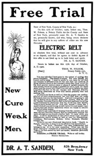 "New Cure Weak Men" - Dr. A. T. Sanden, New York - 1900