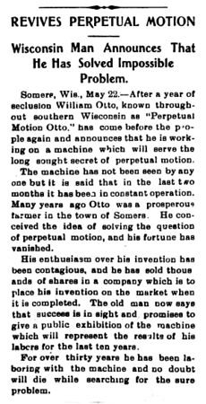 Perpetual Motion Otto - Daily Sentinel (Grand Junction, OH) - 1901-05-25, p. 1.jpg