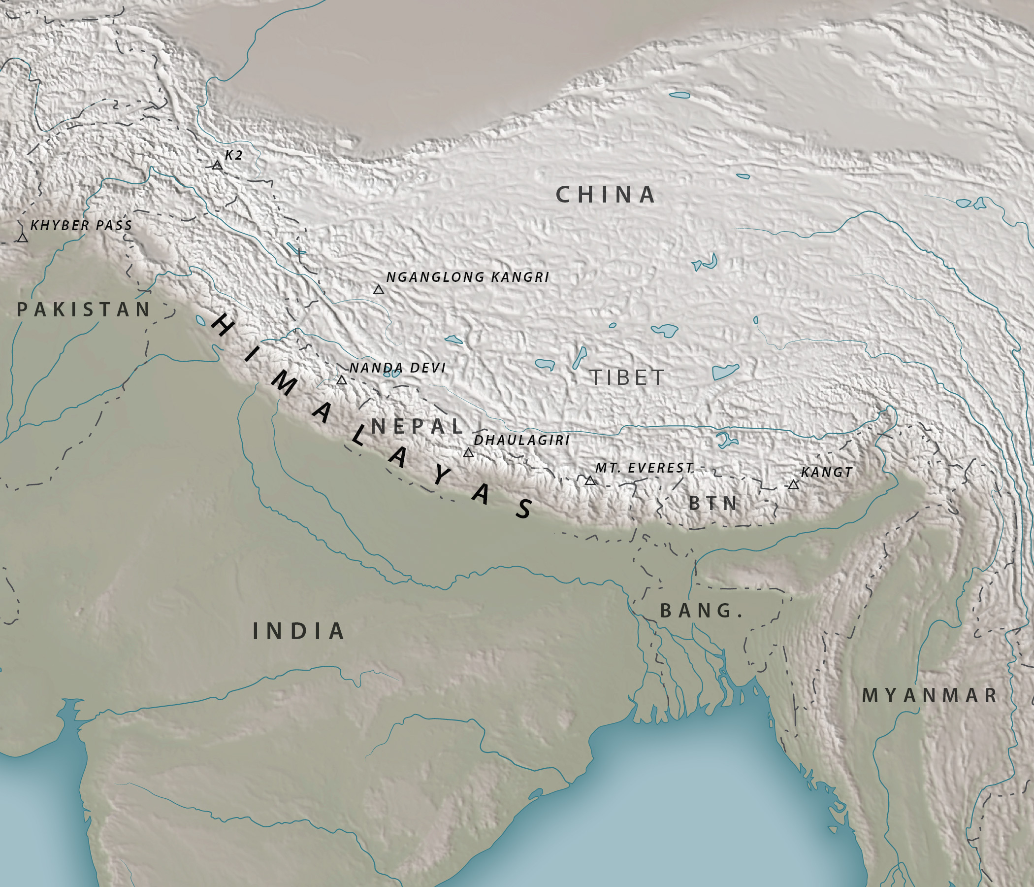 Гималаи в какой части. Горы Гималаи на карте. Расположение гор Гималаи. Гора Эверест на карте.