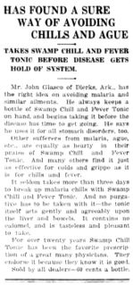 "HAS FOUND SURE WAY OF AVOIDING CHILLS AND AGUE" (1916)