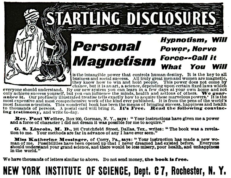 File:New York Institute of Science - STARTLING DISCLOSURES, Personal Magnetism (c. 1900).jpg