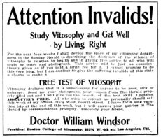 "Attention Invalids! Study Vitosophy and Get Well by Living Right" - 1907.