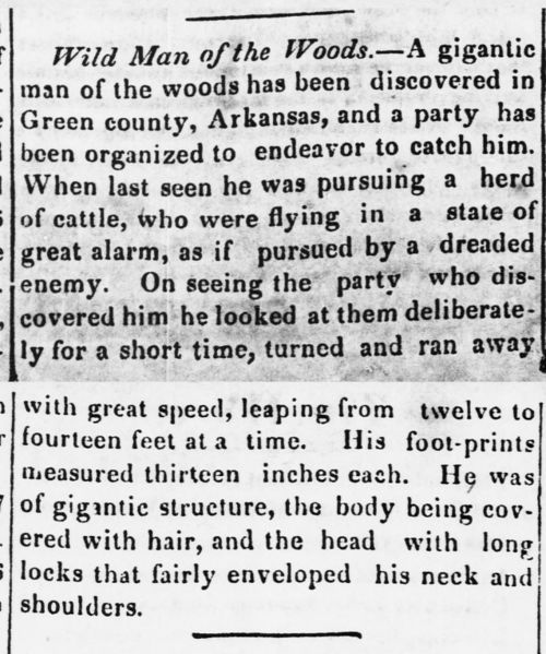 File:Wild Man (of the Woods, Arkansas, Green Co.) - 1851-06-28 - Tarboro Press (Tarborough, NC), p. 1.jpg