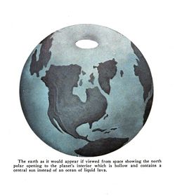 North polar opening to the Gardernian hollow earth as seen from space, from his book "A Journey to the Earth's Interior" (1920)