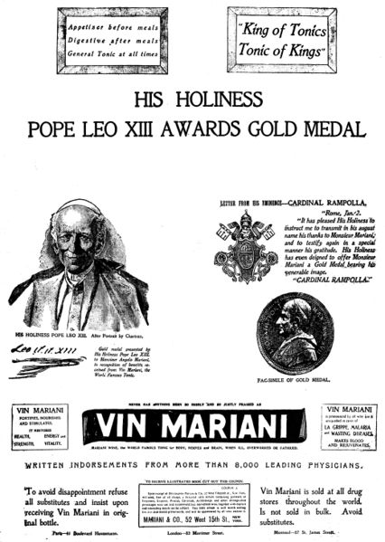 File:Vin Mariani - His Holiness Pope Leo XIII Awards Gold Medal - Washington Times (p. 3) - 1900-04-17.jpg
