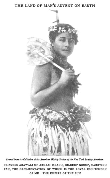 File:James Churchward, Lost Continent of Mu (1926) - Princess Arawali of Arorai Island, p. 47.jpg