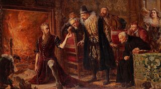 A demonstration by Sędziwój at the court of Sigismund III Vasa, King of Poland (Matejko, 1867, oil on canvas)