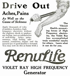 1921 advertisement for Renulife Violet Ray Generators