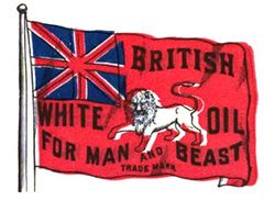 British White Oil - For Man and Beast - white lion on flag trademark (1884).jpg
