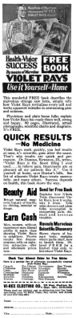 "Health-Vigor SUCCESS By means of Marvelous VIOLET RAYS," advert from 1920.