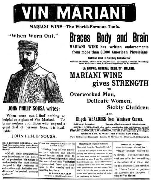 File:Vin Mariani - Endorsement of John Philip Sousa - Omaha Daily Bee (p. 3) - 1898-10-14.jpg