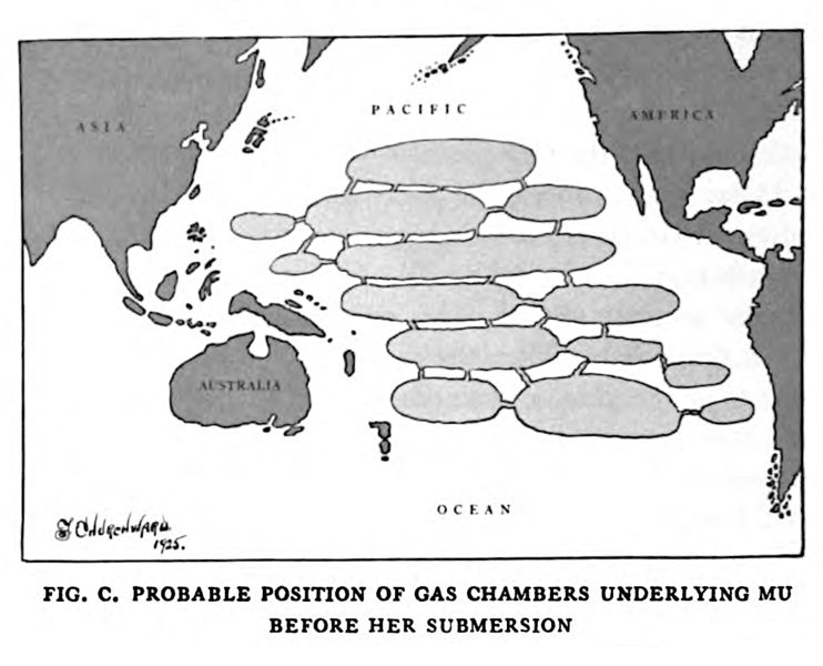 File:James Churchward, Lost Continent of Mu (1926) - Probable Position of Gas Chambers Underlying Mu before Her Submersion, p. 256.jpg