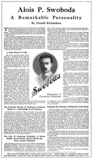 "Alois P. Swoboda - A Remarkable Personality" by Donald Richardson (Feb. 1916)