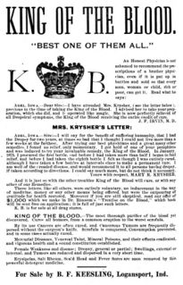 Full page advertising circular from 1890, containing testimonials