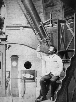 Camille Flammarion at the eyepiece of his 9.5-inch Bardou refractor at his Juvisy Observatory.jpg