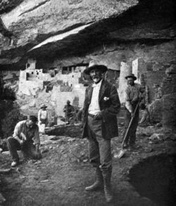 J. W. Fewkes - photo at Mesa Verde Dwellings (1910).jpg