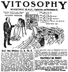 Newspaper advert. for a Vitosophy lecture by Prof. Wm. Windsor in Indianapolis - 1903.