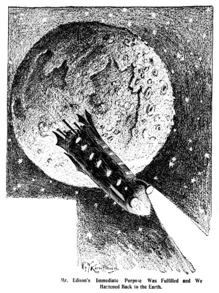 File:Edison's Conquest of Mars (1898) - Mr. Edison's Immediate Purpose Was Fulfilled and We Hastened Back to the Earth - illo. by G.Y. Kaufman.jpg