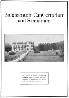 1920 advertisement for the Binghamton CanCertorium and Sanitarium, depicting the grounds and inviting the reader to send for more information.